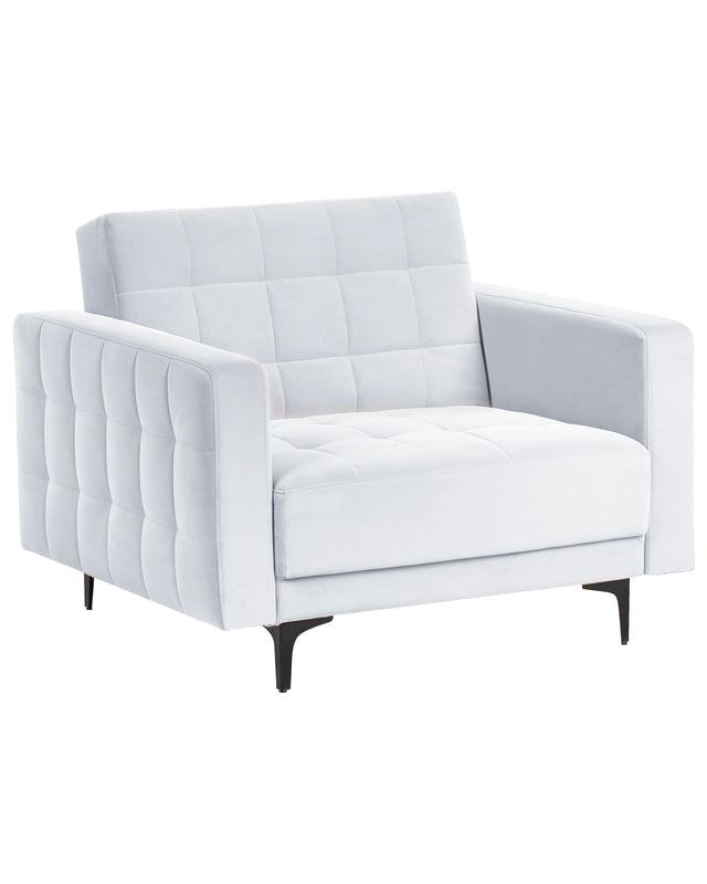 Armchair  Light Grey Velvet Tufted Fabric Modern Living Room Reclining Chair Black Legs Track Arm Beliani