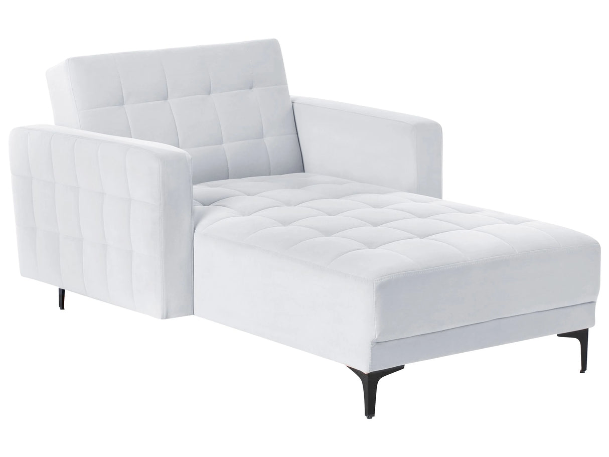 Chaise Lounge Light Grey Velvet Tufted Fabric Modern Living Room Reclining Day Bed Black Legs Track Arms Beliani