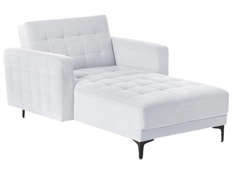 Chaise Lounge Light Grey Velvet Tufted Fabric Modern Living Room Reclining Day Bed Black Legs Track Arms Beliani