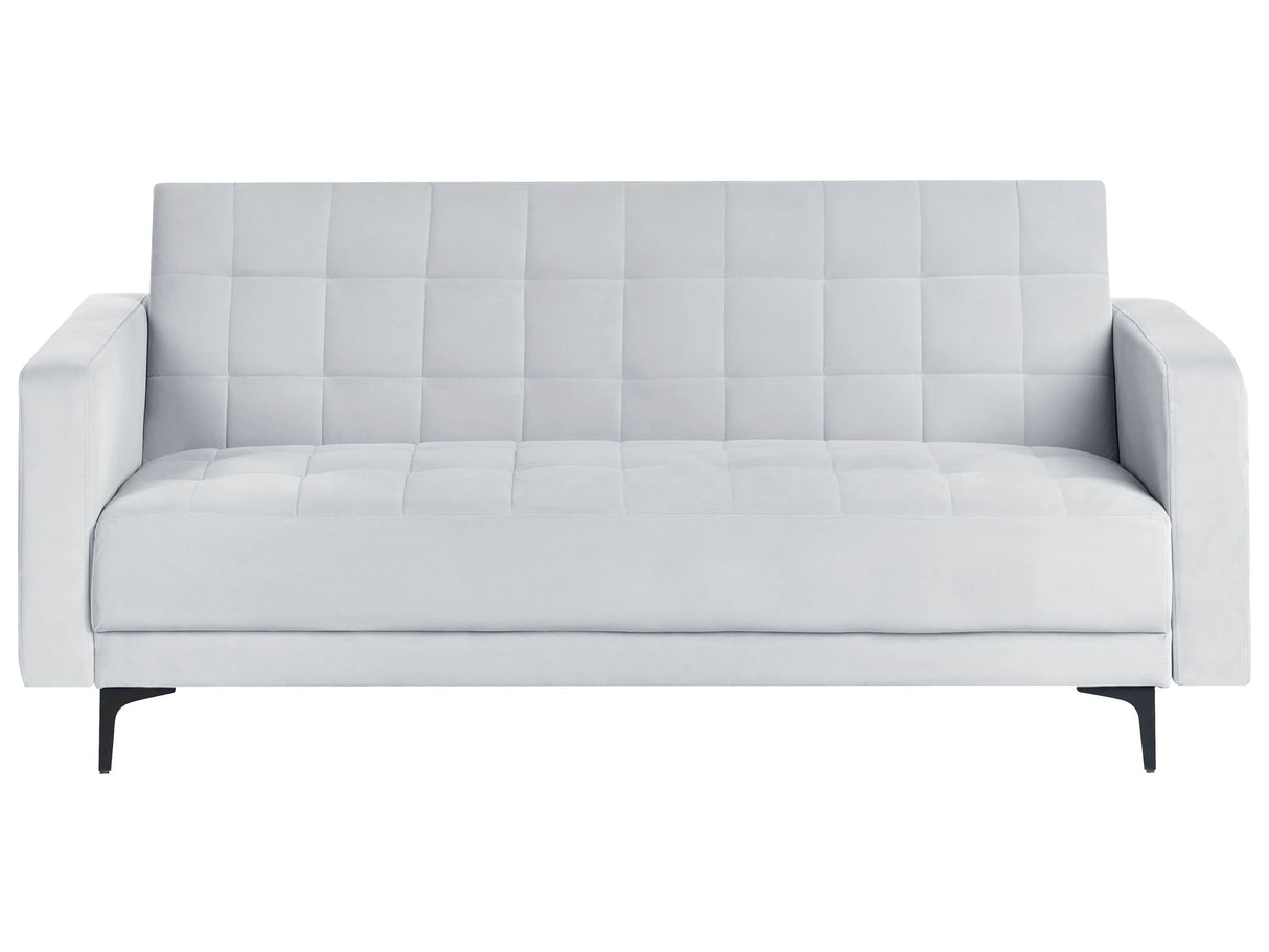 Sofa Bed Light Grey Velvet Tufted Fabric Modern Living Room Modular 3 Seater Black Legs Track Arm Beliani
