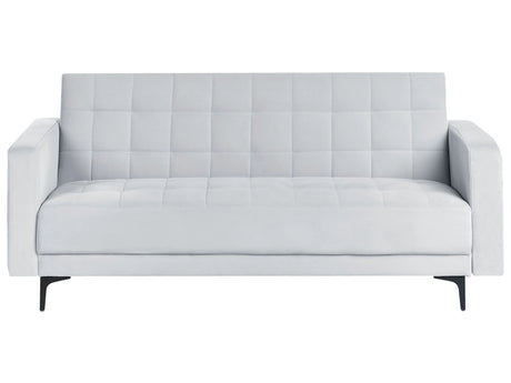 Sofa Bed Light Grey Velvet Tufted Fabric Modern Living Room Modular 3 Seater Black Legs Track Arm Beliani