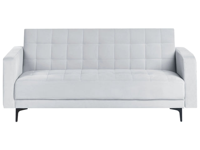 Sofa Bed Light Grey Velvet Tufted Fabric Modern Living Room Modular 3 Seater Black Legs Track Arm Beliani