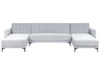 Corner Sofa Bed Light Grey Velvet Tufted Fabric Modern U-Shaped Modular 5 Seater with Chaise Lounges Beliani