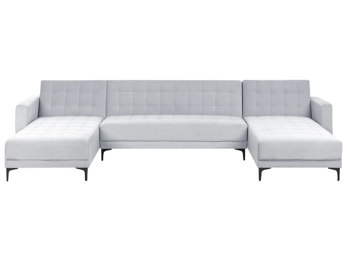 Corner Sofa Bed Light Grey Velvet Tufted Fabric Modern U-Shaped Modular 5 Seater with Chaise Lounges Beliani