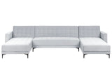 Corner Sofa Bed Light Grey Velvet Tufted Fabric Modern U-Shaped Modular 5 Seater with Chaise Lounges Beliani
