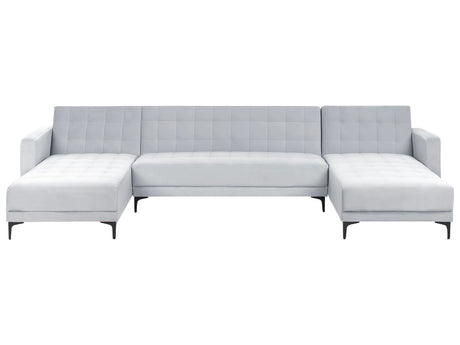 Corner Sofa Bed Light Grey Velvet Tufted Fabric Modern U-Shaped Modular 5 Seater with Chaise Lounges Beliani