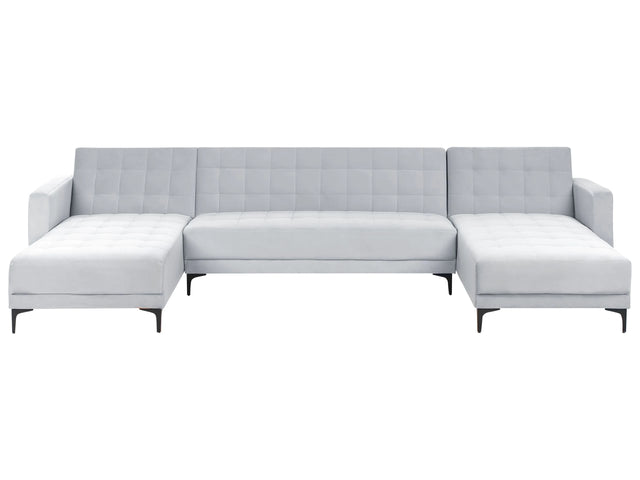 Corner Sofa Bed Light Grey Velvet Tufted Fabric Modern U-Shaped Modular 5 Seater with Chaise Lounges Beliani