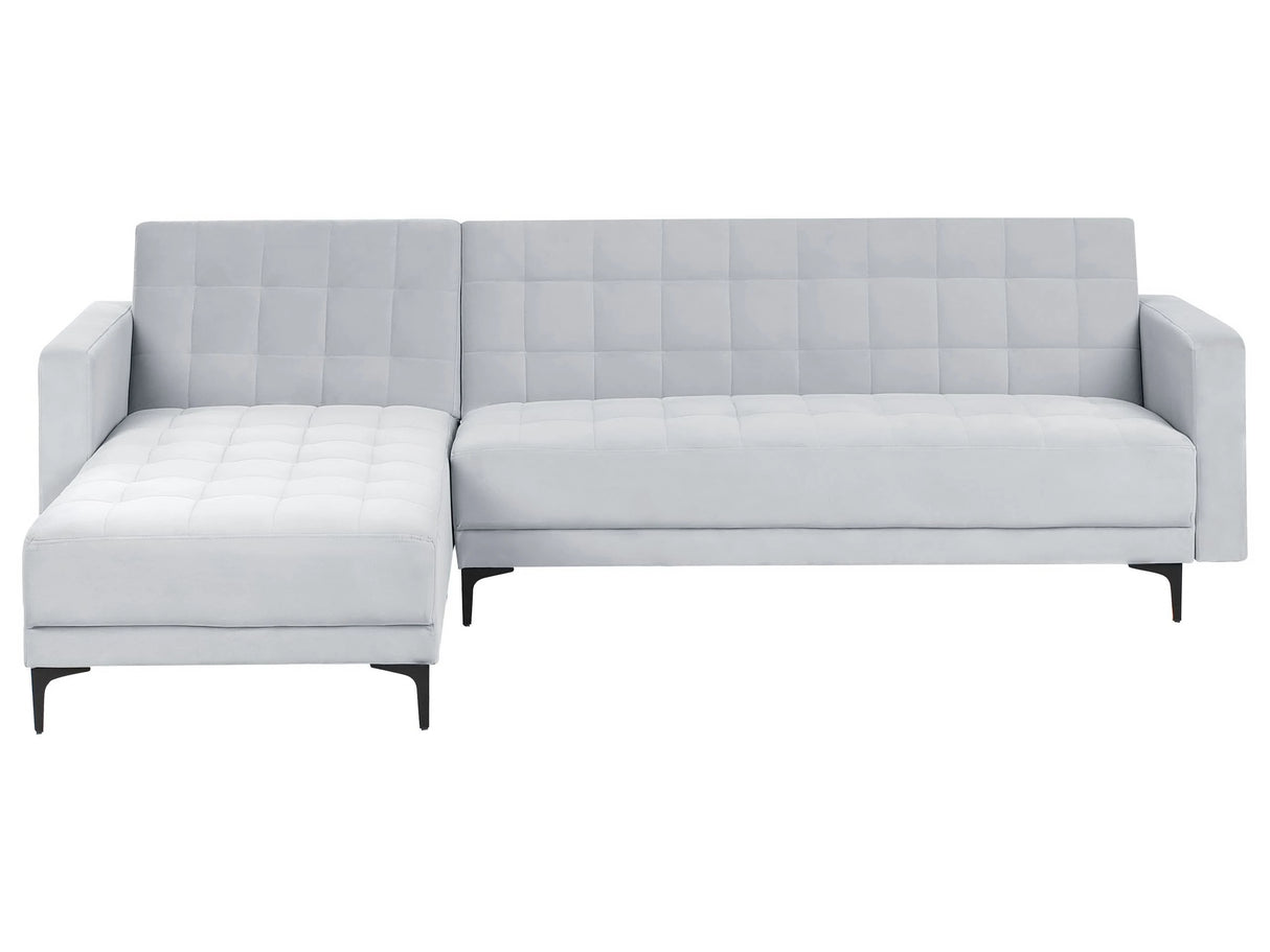 Right Hand Corner Sofa Bed Light Grey Velvet Tufted Fabric Modern L-Shaped Modular 4 Seater L Chaise Longue Beliani