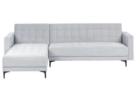 Right Hand Corner Sofa Bed Light Grey Velvet Tufted Fabric Modern L-Shaped Modular 4 Seater L Chaise Longue Beliani
