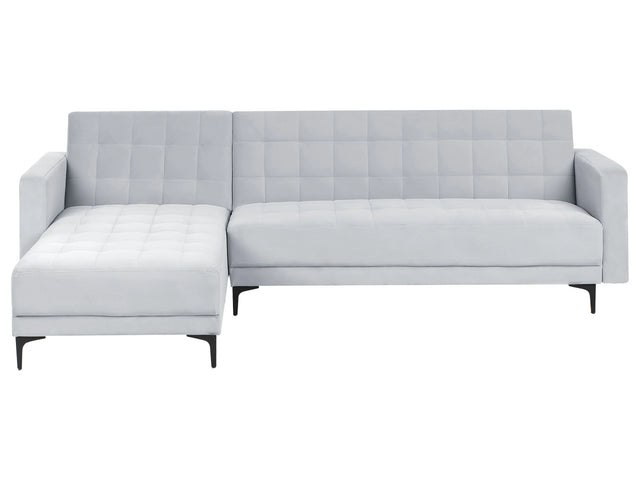 Right Hand Corner Sofa Bed Light Grey Velvet Tufted Fabric Modern L-Shaped Modular 4 Seater L Chaise Longue Beliani