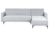 Left Hand Corner Sofa Bed Light Grey Velvet Tufted Fabric Modern L-Shaped Modular 4 Seater L Chaise Longue Beliani