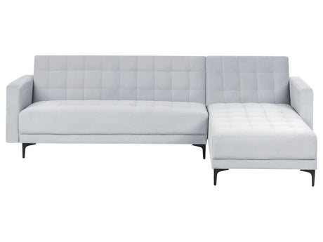Left Hand Corner Sofa Bed Light Grey Velvet Tufted Fabric Modern L-Shaped Modular 4 Seater L Chaise Longue Beliani