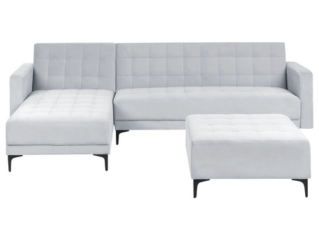 Right Hand Corner Sofa Bed Light Grey Velvet Tufted Fabric Modern L-Shaped Modular 4 Seater with Ottoman Chaise Longue Beliani