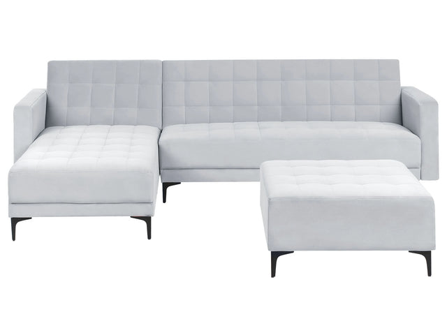 Right Hand Corner Sofa Bed Light Grey Velvet Tufted Fabric Modern L-Shaped Modular 4 Seater with Ottoman Chaise Longue Beliani