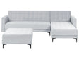 Left Hand Corner Sofa Bed Light Grey Velvet Tufted Fabric Modern L-Shaped Modular 4 Seater with Ottoman Chaise Longue Beliani