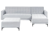 Left Hand Corner Sofa Bed Light Grey Velvet Tufted Fabric Modern L-Shaped Modular 4 Seater with Ottoman Chaise Longue Beliani