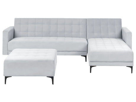 Left Hand Corner Sofa Bed Light Grey Velvet Tufted Fabric Modern L-Shaped Modular 4 Seater with Ottoman Chaise Longue Beliani