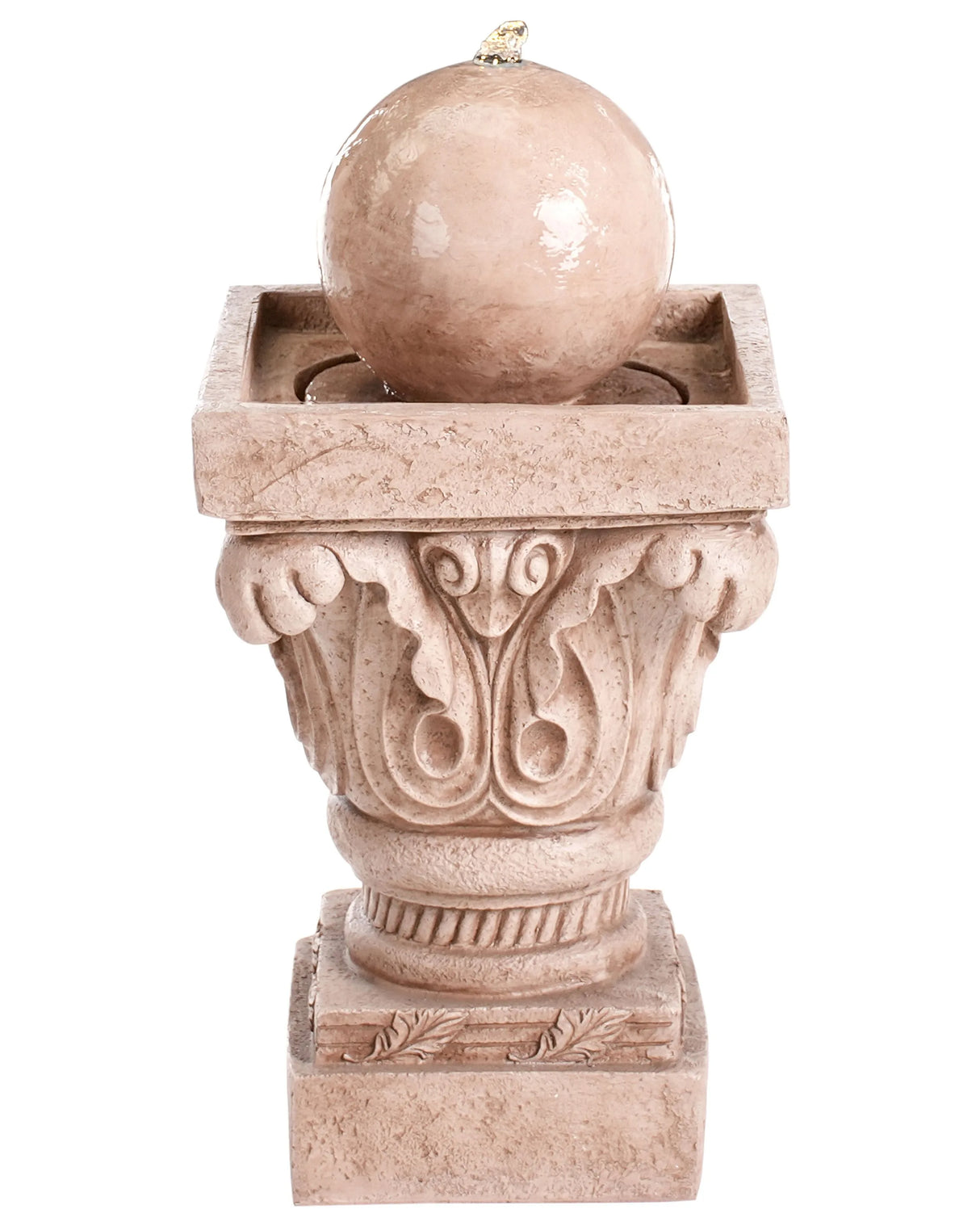 Outdoor Water Feature Beige Resin Garden with LED Light Plugged Classical Design Beliani