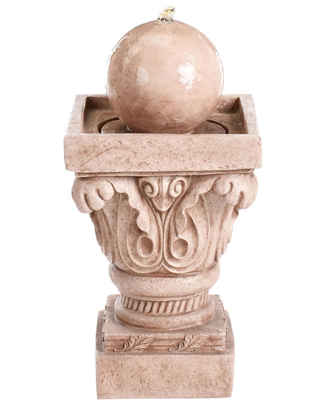 Outdoor Water Feature Beige Resin Garden with LED Light Plugged Classical Design Beliani