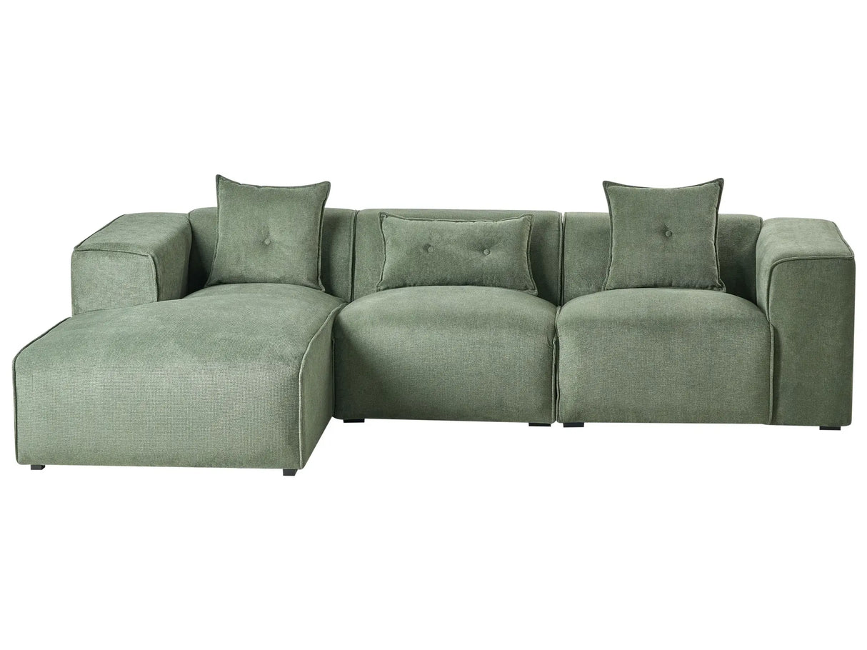 Right Hand Corner Sofa Dark Green Chenille Upholstery 3 Seater Extra Scatter Cushions Modern Living Room Beliani