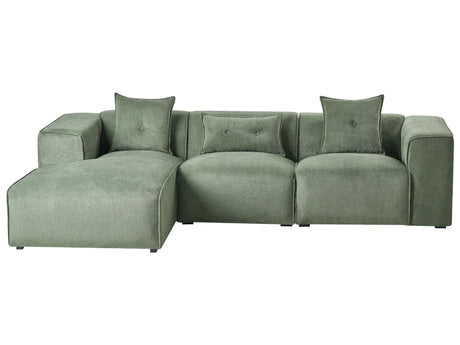 Right Hand Corner Sofa Dark Green Chenille Upholstery 3 Seater Extra Scatter Cushions Modern Living Room Beliani