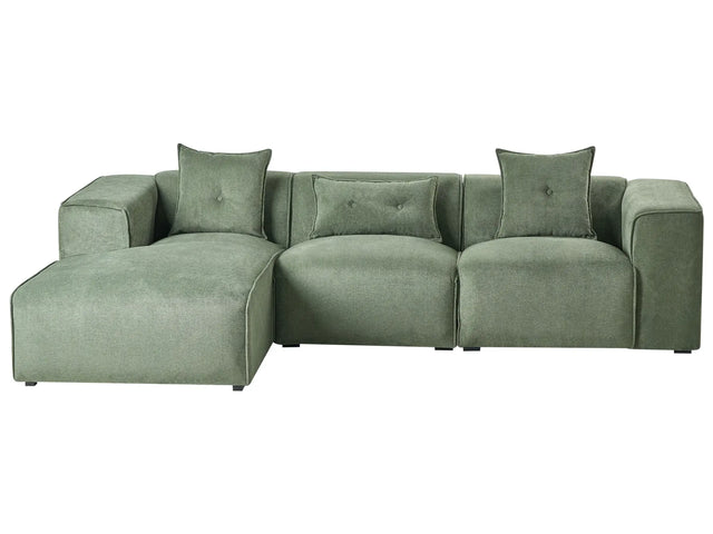 Right Hand Corner Sofa Dark Green Chenille Upholstery 3 Seater Extra Scatter Cushions Modern Living Room Beliani
