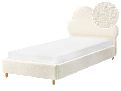 Bed Off-White Boucle Upholstered Frame Headrest 3ft EU Single Size Bedroom Kids Room Modern Traditional Beliani
