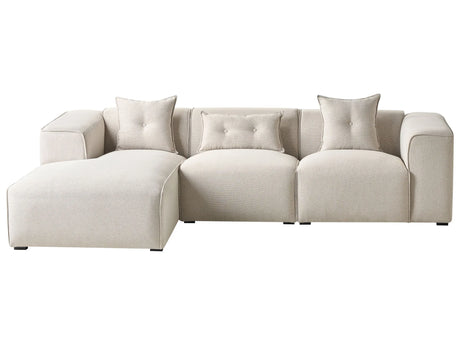 Right Hand Corner Sofa Light Beige 3 Seater Polyester Upholstery Extra Scatter Cushions Modern Living Room Beliani