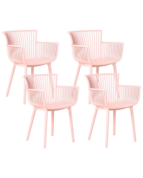 Set of 4 Dining Chairs Pink Plastic Indoor Outdoor Garden with Armrests Minimalistic Style Beliani