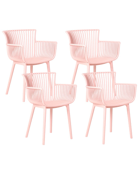 Set of 4 Dining Chairs Pink Plastic Indoor Outdoor Garden with Armrests Minimalistic Style Beliani