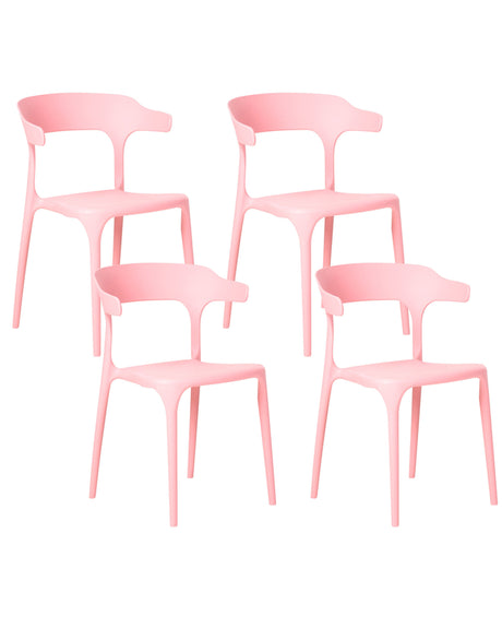 Set of 4 Garden Chairs Pink Polypropylene Lightweight Weather Resistant Plastic Indoor Outdoor Modern Beliani