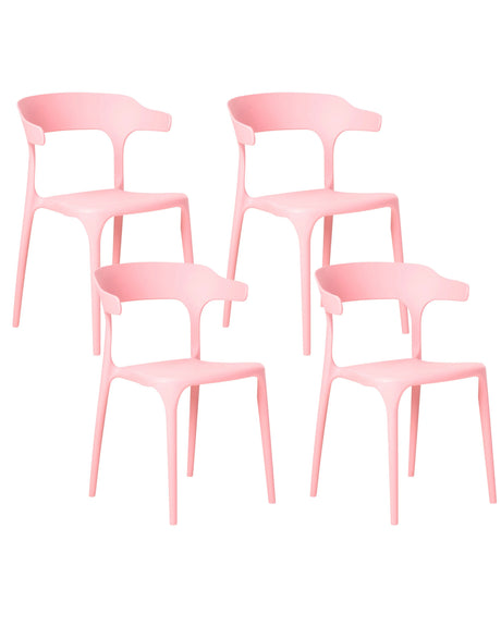 Set of 4 Garden Chairs Pink Polypropylene Lightweight Weather Resistant Plastic Indoor Outdoor Modern Beliani