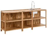 Outdoor Kitchen Set with Sink and Faucet Brown and Silver Acacia Wood Stainless Steel Shelves Unit with Top Garden Kitchen Dining Beliani