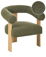 Armchair Green and Light Brown Boucle Upholstery Retro Design Wooden Legs Living Room Beliani
