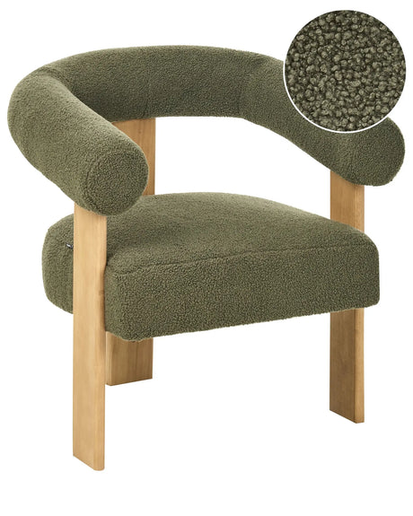 Armchair Green and Light Brown Boucle Upholstery Retro Design Wooden Legs Living Room Beliani