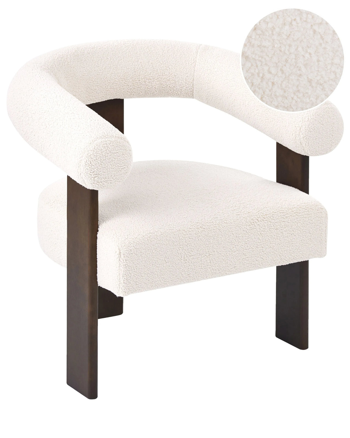 Armchair Off-White and Dark Brown Boucle Upholstery Retro Design Wooden Legs Living Room Beliani