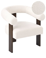 Armchair Off-White and Dark Brown Boucle Upholstery Retro Design Wooden Legs Living Room Beliani
