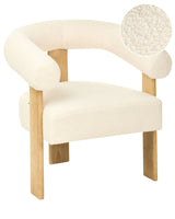 Armchair Off-White and Light Brown Boucle Upholstery Retro Design Wooden Legs Living Room Beliani
