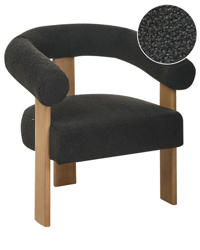 Armchair Black and Dark Brown Boucle Upholstery Retro Design Wooden Legs Living Room Beliani