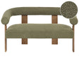 2 Seater Sofa Green and Dark Brown Boucle Upholstery Retro Design Wooden Legs Living Room Beliani