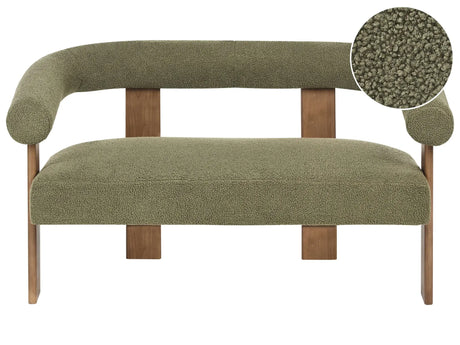 2 Seater Sofa Green and Dark Brown Boucle Upholstery Retro Design Wooden Legs Living Room Beliani