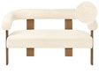 2 Seater Sofa Off-White and Dark Brown Boucle Upholstery Retro Design Wooden Legs Living Room Beliani