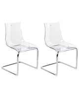 Set of 2 Dining Chairs Transparent Plastic Seat Cantilever Metal Legs Chairs Beliani