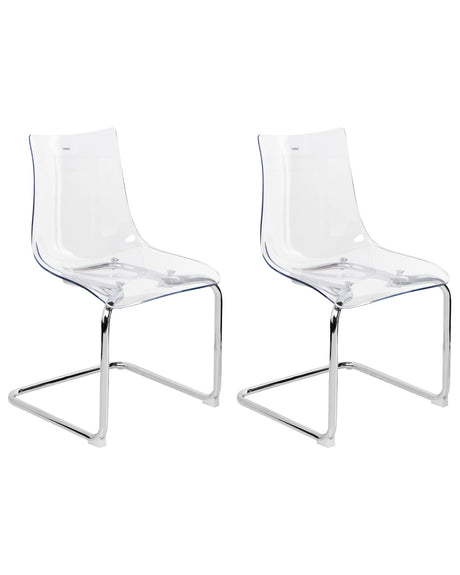 Set of 2 Dining Chairs Transparent Plastic Seat Cantilever Metal Legs Chairs Beliani