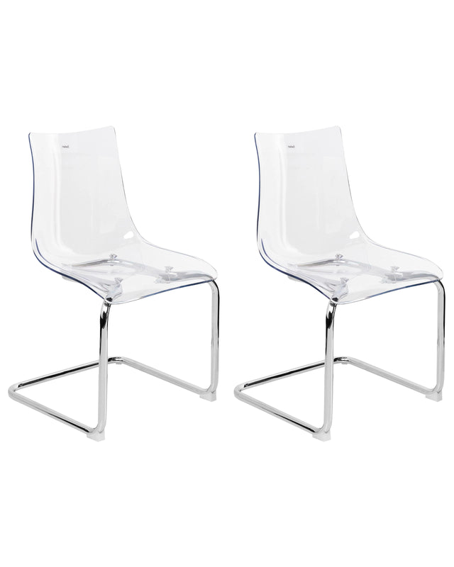 Set of 2 Dining Chairs Transparent Plastic Seat Cantilever Metal Legs Chairs Beliani