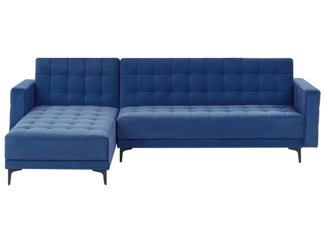 Right Hand Corner Sofa Bed Blue Velvet Tufted Fabric Modern L-Shaped Modular 4 Seater L Chaise Longue Beliani