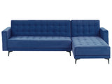 Left Hand Corner Sofa Bed Blue Velvet Tufted Fabric Modern L-Shaped Modular 4 Seater L Chaise Longue Beliani