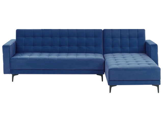 Left Hand Corner Sofa Bed Blue Velvet Tufted Fabric Modern L-Shaped Modular 4 Seater L Chaise Longue Beliani