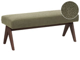 Boucle Bench Green and Dark Brown Upholstered Wooden Legs Hallway Seat Bed Bench Beliani