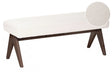 Boucle Bench Off-White and Dark Brown Upholstered Wooden Legs Hallway Seat Bed Bench Beliani